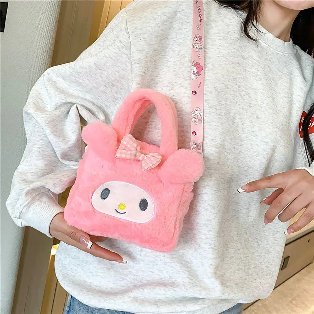 Sac à main en peluche Sanurgente Cartoon Anime pour femme, Kawaii, Kuromi, Cinnamoroll, My Melody, sac à cosmétiques, rangement de voyage, cadeaux pour filles