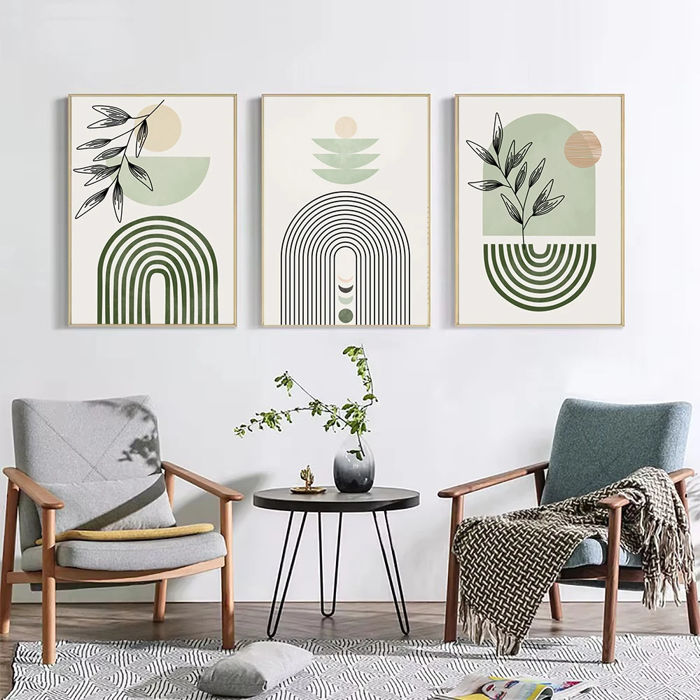 مجردة بوهو حكيم النباتات الخضراء هندسية الرسم على لوحات القماش الجدارية الشمال الملصقات والمطبوعات جدار صور لغرفة المعيشة ديكور