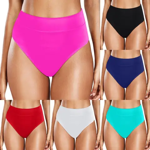 traje de baño mujer 2025 Women Plus Size High Waist Bikini Bottoms Swim Briefs Beach Shorts Ruched Bottom High купальник женский