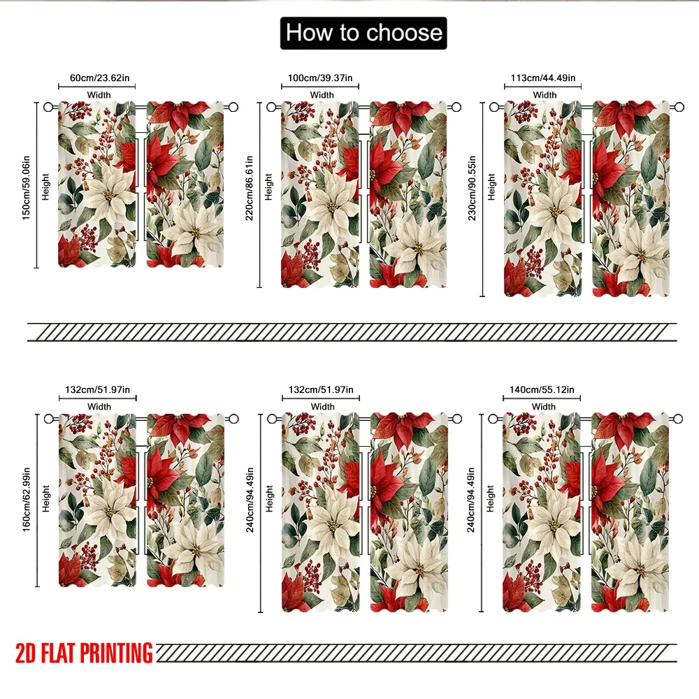 2 قطعة 2D الطباعة المسطحة عيد الميلاد الساخن ستائر الحفلات عيد ميلاد سعيد الأحمر يترك الرقمية المطبوعة البوليستر الستائر حفلة عيد ميلاد
