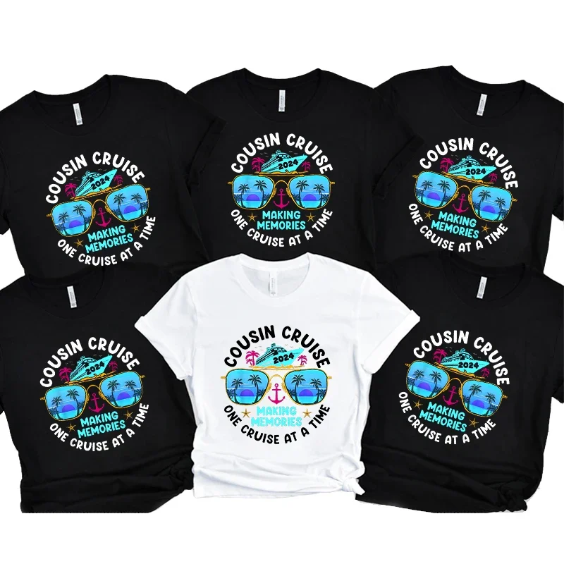 One Cruise At A Time T-Shirt Aesthetic Women Clothing Cousin Cruise 2024 Party Tees Making Memories Shirts Graphic Y2k Tops