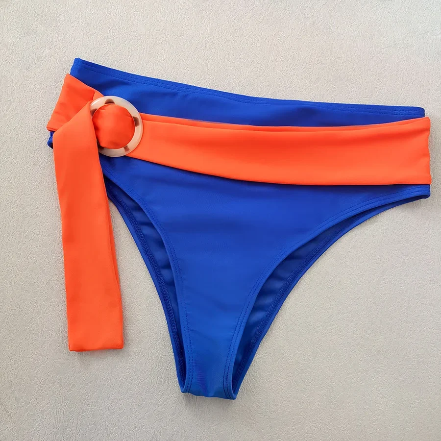 Conjuntos de bikinis sexys de retales en azul y naranja, trajes de baño de dos piezas con anillo halter y vendaje, ropa de playa, traje de baño, bikini tankini