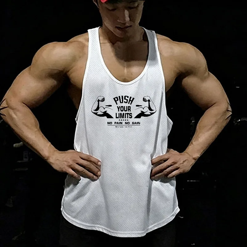 Quick Dry Men's Running Vests Mesh Bodybuilding Stringer Tank Tops Sleeveless Gym Shirt Curved Hem Sportswear Fitness Training