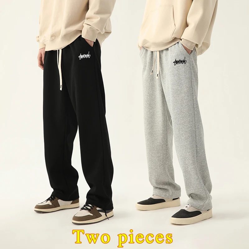 Men's Graphic Drawstring Waist Sweatpants, Regular Fit Casual Pocket Straight Leg Pants for Daily Wear, Men's Bottoms for Season