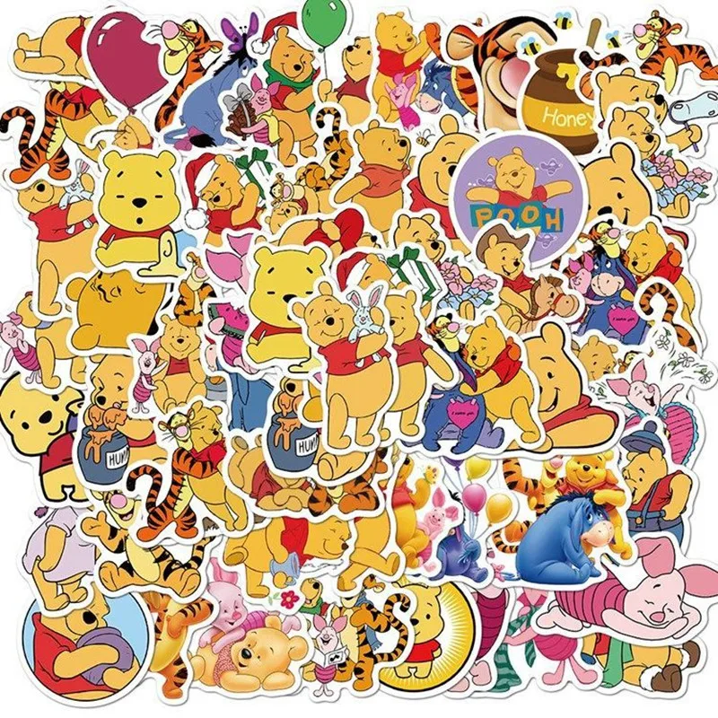 Pegatinas de Disney Winnie the Pooh para niños, 50 piezas, pegatinas de Anime para equipaje, cuaderno, álbum de recortes