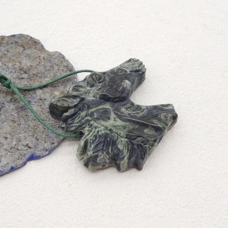 Natural Stone Ocean Kambaba Carved Horse Head Pendant Bead,Semiprecious Fashion Jewelry, Necklace Accessories,46x49x8mm,23g