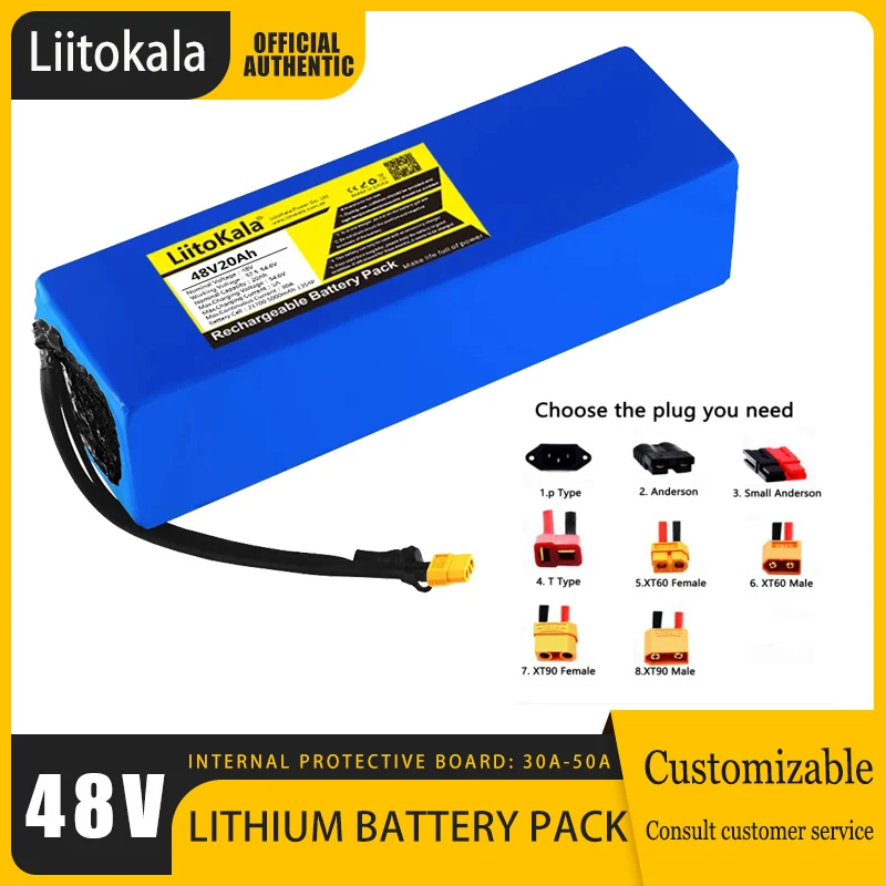 LiitoKala-Paquete de batería de litio para bicicleta eléctrica, pila de alta potencia de 48V, 40Ah, 20Ah, 30Ah, 15Ah, 24Ah, 28Ah, 18650