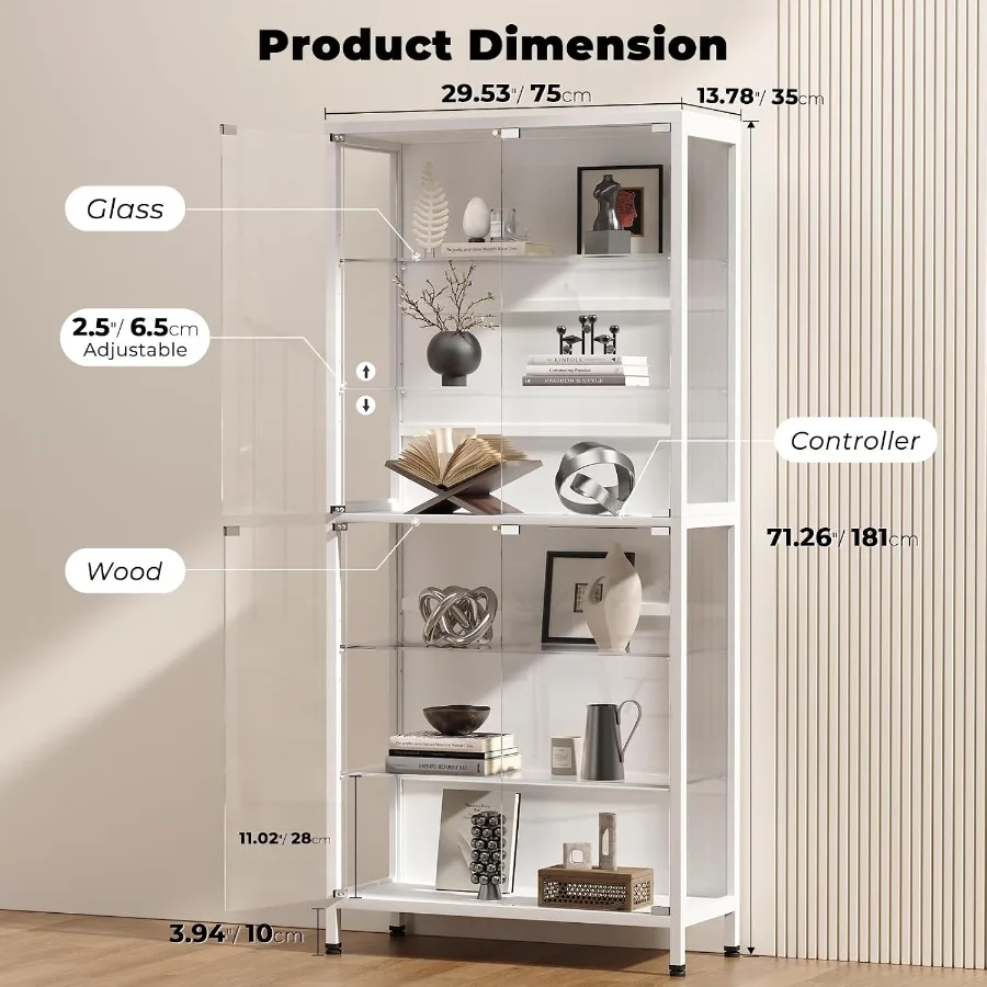 71.2" 6-Tier Display Cabinet with Glass Doors for Collectibles view 2