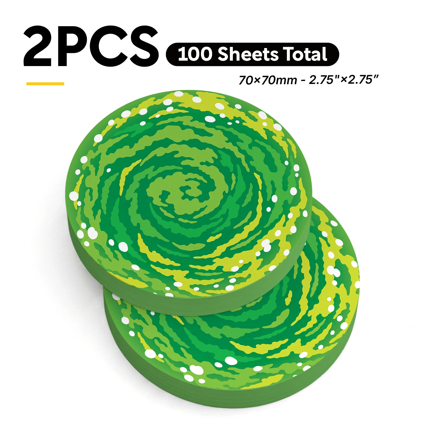 2PCS Green Swirl Self Adhesive Sticky Notes 100 Sheets Abstract Spiral Round Memo Pads Colorful Pattern Office Stationery