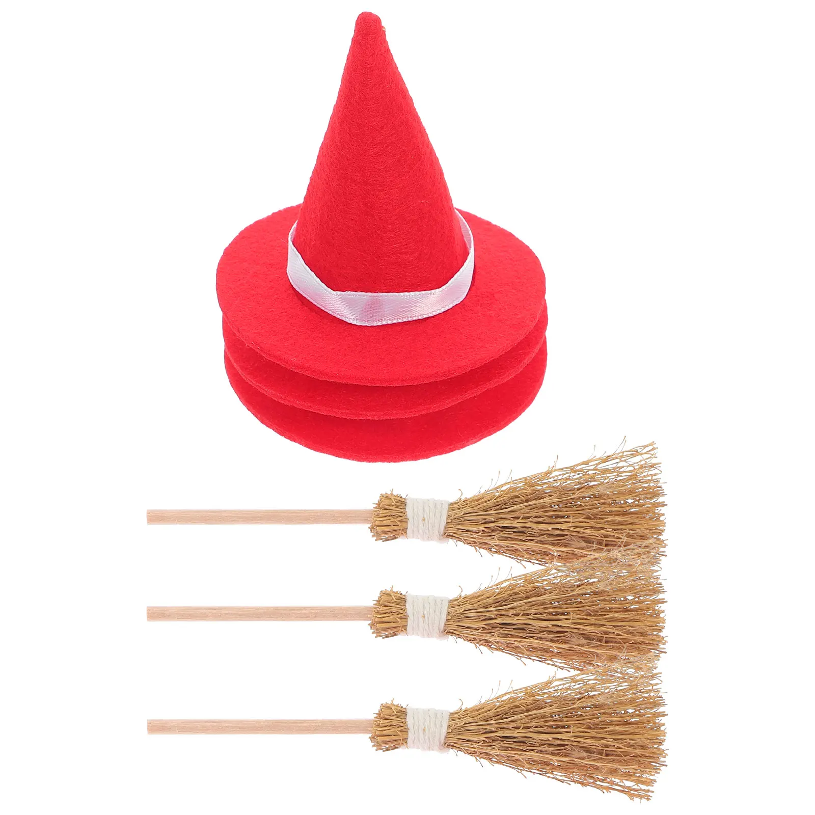 

Colorful Witch Hat Small Broom Set Halloween Craft Supplies Mini Decorations Staff