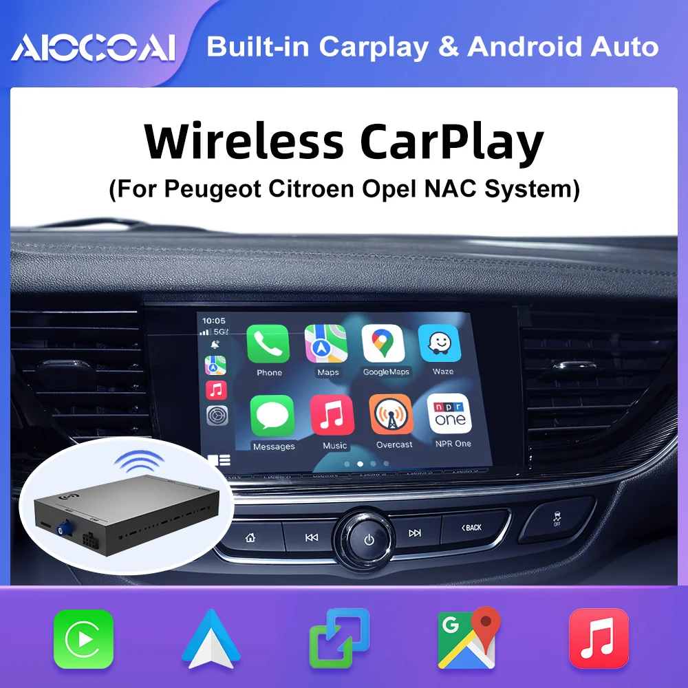 AIOCOAI Wireless CarPlay Android Auto Interface Retrofit Box for Peugeot Citroen Opel NAC System