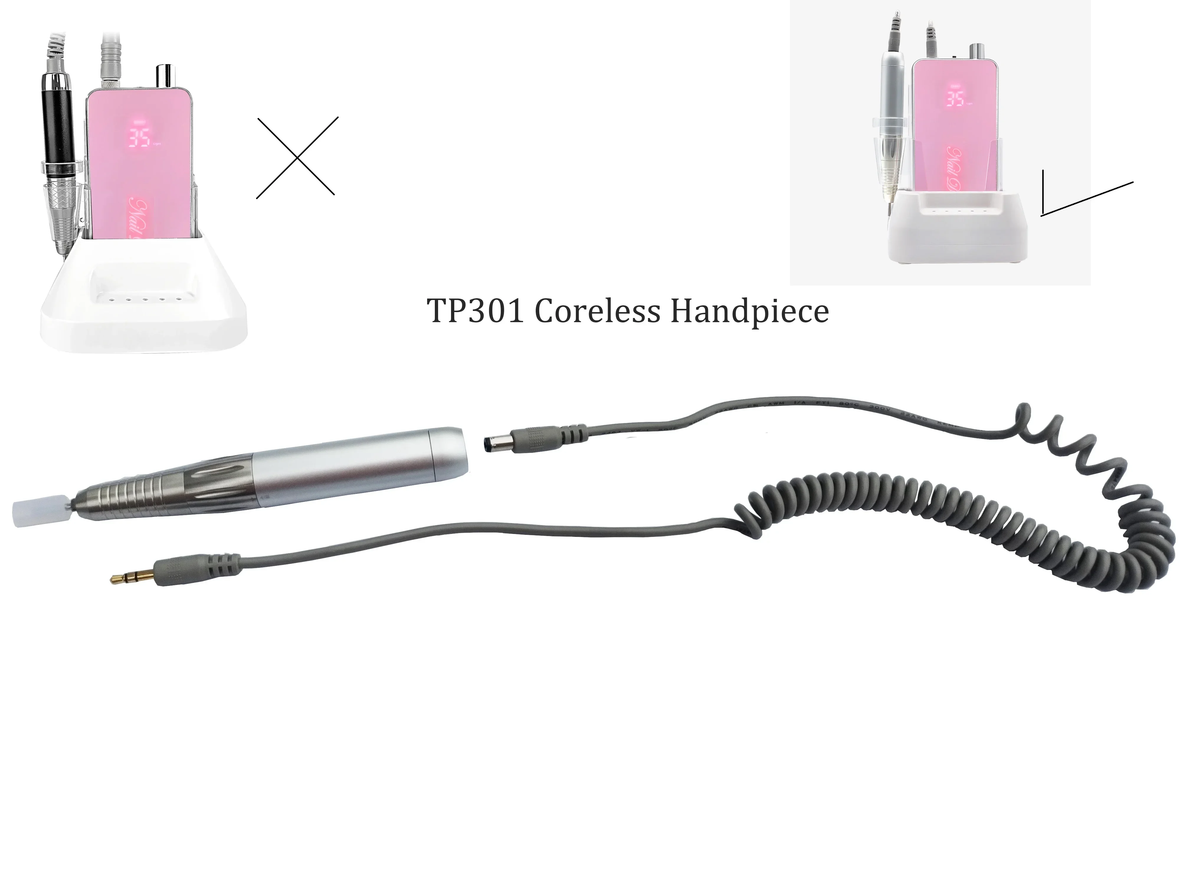 Replaceable Nail File Hand-piece, Coreless Nail Drill Pen and Brushless Nail Drill Pen, Nail Salon Tools