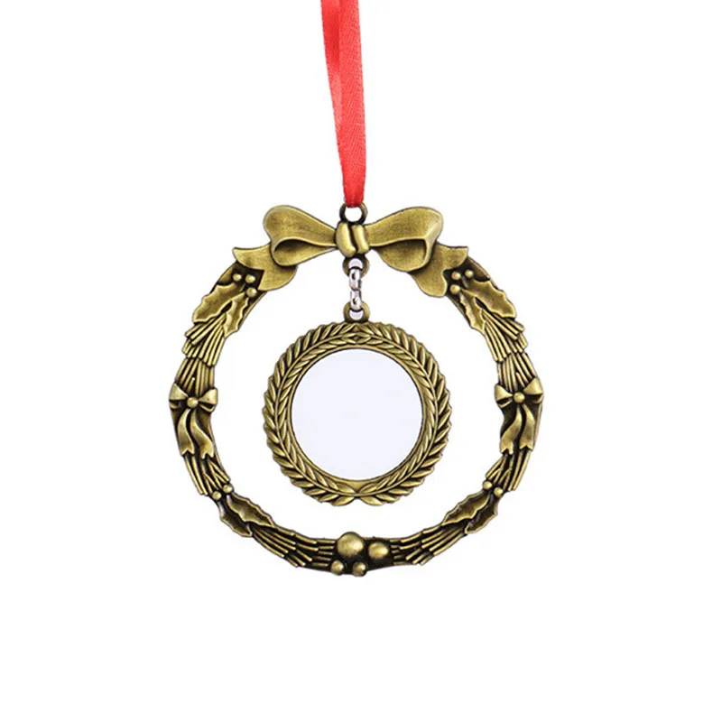 Thermal Sublimation Christmas Key Pendant Blank Double Sided Silver/Copper Floral Ring Heat Transfer Christmas Ornament