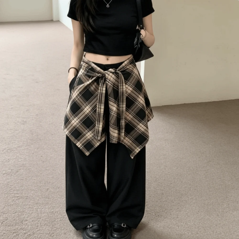 

Curtain Design Irregular Plaid Skirt Hip-hop Underskirt Grid Wrap Skirt Lace Up Vintage Waist Seal Skirt Street Dance