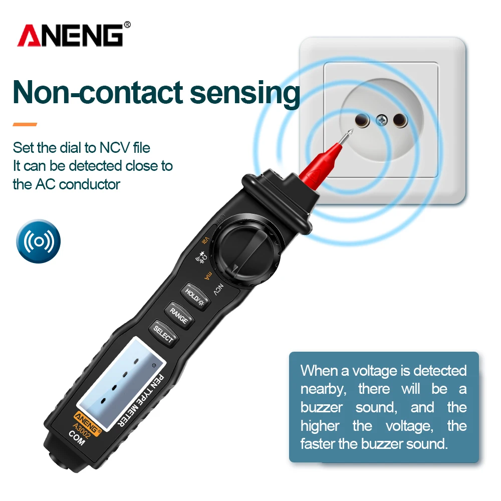 ANENG A3002 Digital  Pen Type  Multimeter 4000 Counts with Non Contact AC/DC Voltage Resistance Diode Continuity Tester Tool