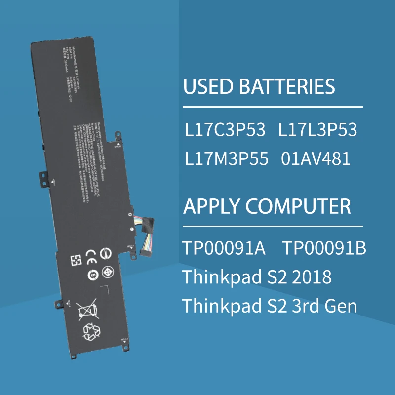 Somi-L17L3P53 Batterie L17M3P55 L17C3P53 pour Lenovo ThinkPad ltYoga L380 L390 ThinkPad lt2018 Série 01AV481 01AV483