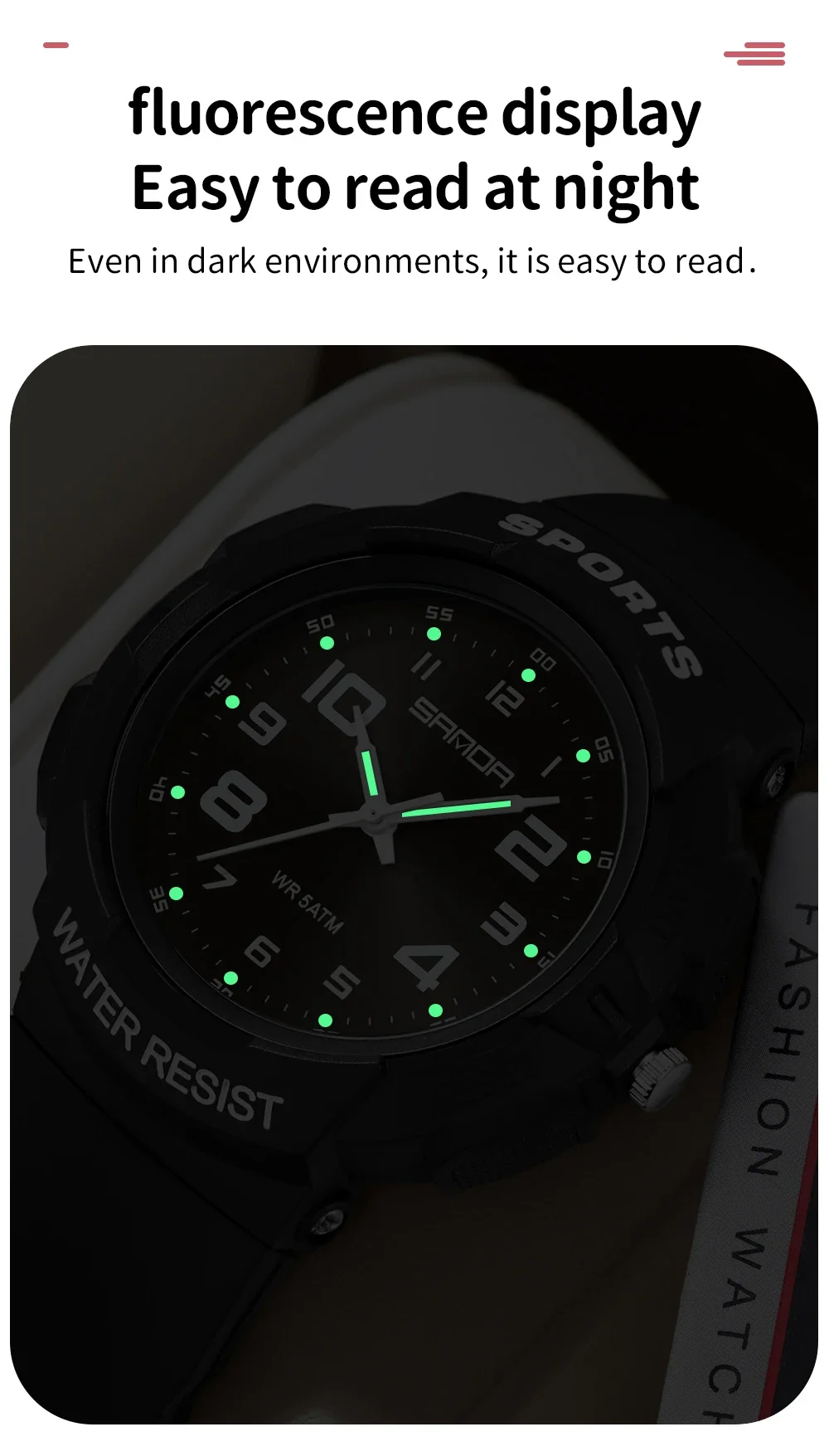Sanda Trendy Design Soft Student Watch TPU Strap 50M Depth Waterproof Quartz Movement Children Fashion Sports Wrist Watch