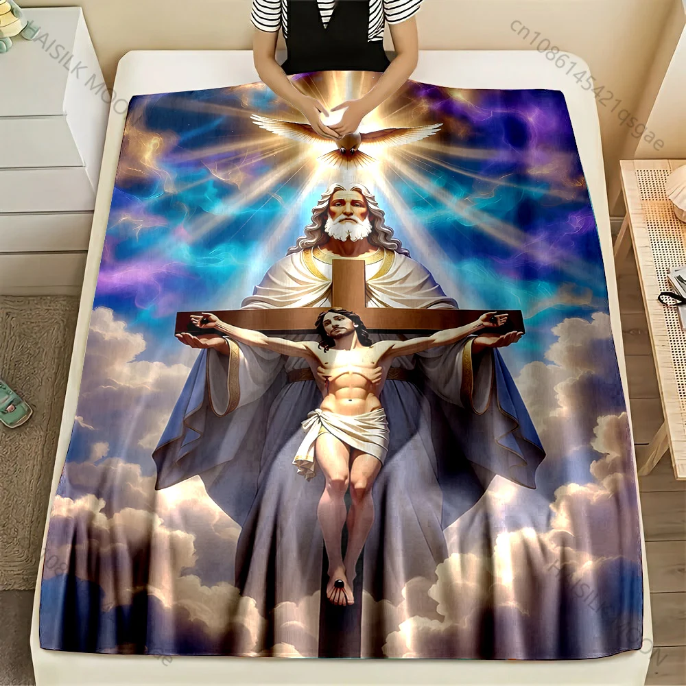 1PC Holy cross and white dove Print Blanket Warm Soft Fluffy Kids and Adult Sofa Bed Throw Blanket Outdoor Travel Camping RV
