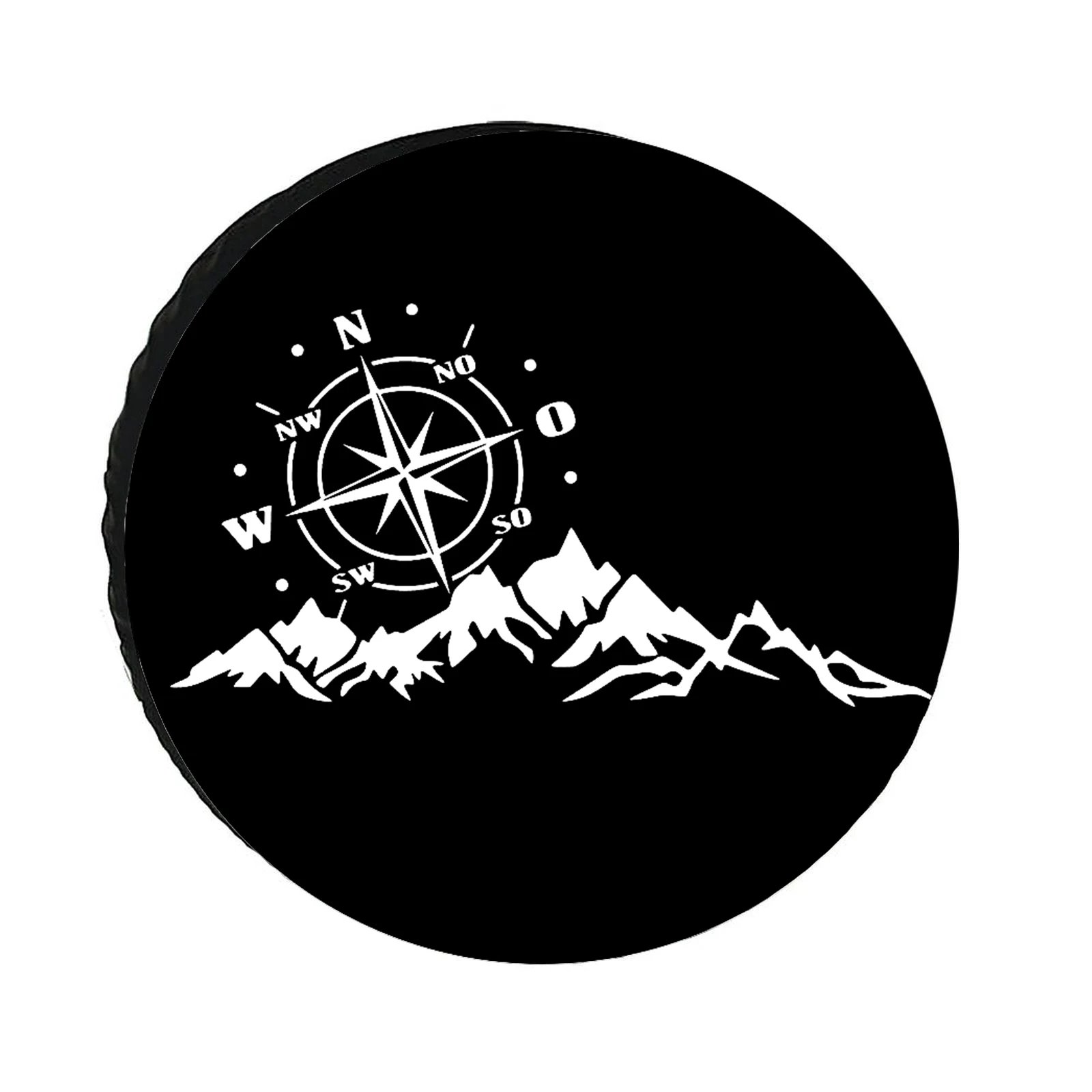 Black And White Compass Mountain Pattern, Tire Cover And Spare Tire Cover Made Of Polyester Material, 28/30/32/34 Inches, Suitab