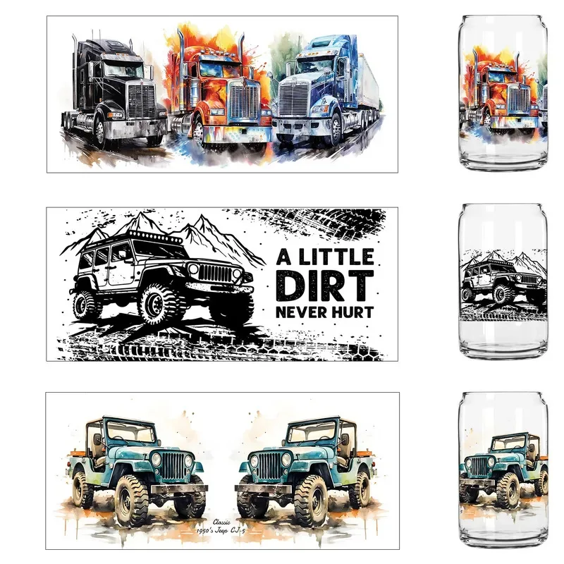 1/5 sheets Popular Truck Monster UV Sticker Party DIY Decals 3D transfers uvdtf tumbler seal stickers 16oz uv dtf cup wraps