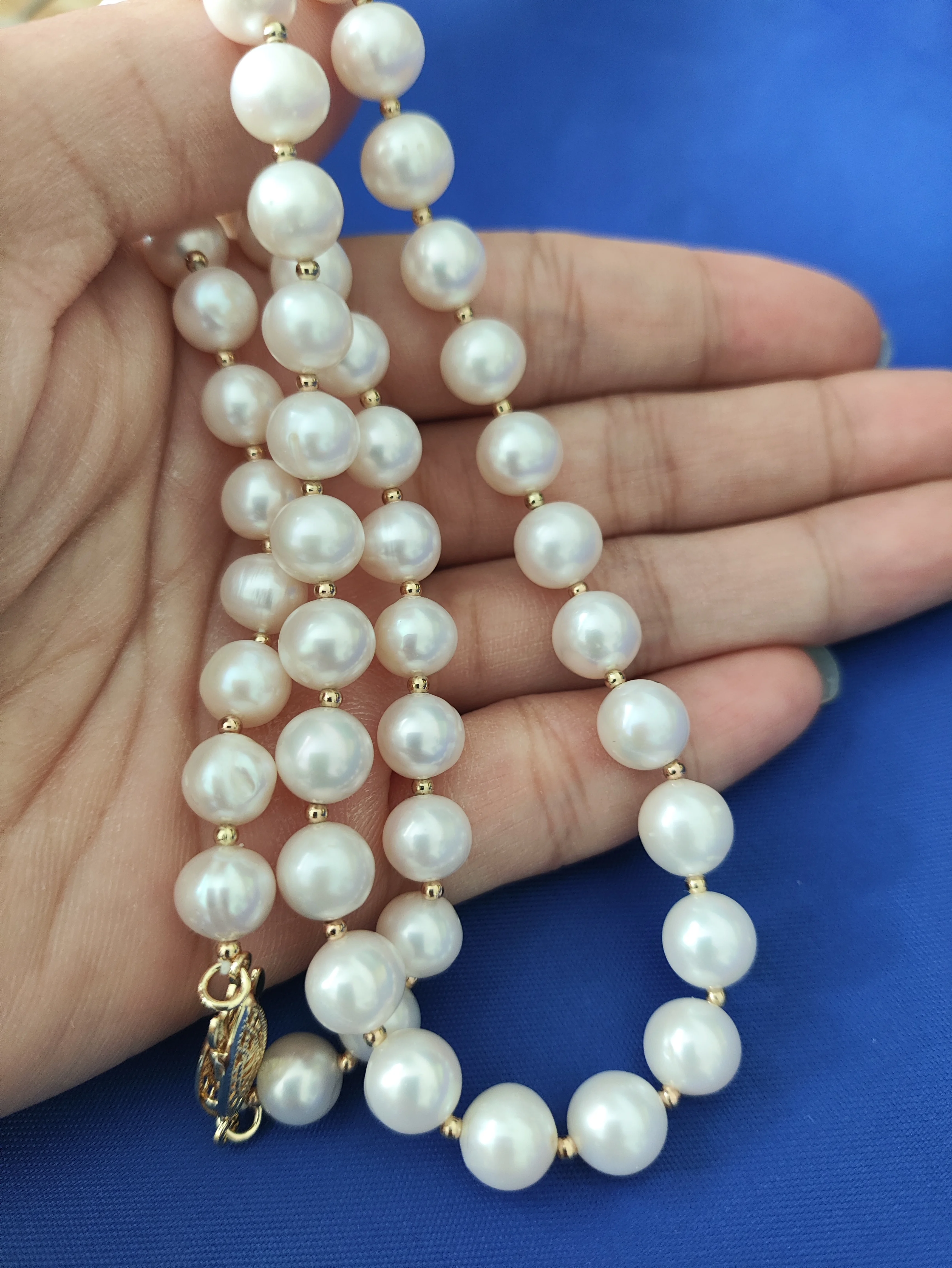18 -36inch gorgeous AAAAA Japanese Akoya 7-8mm white pearl necklace with 14K gold buckle
