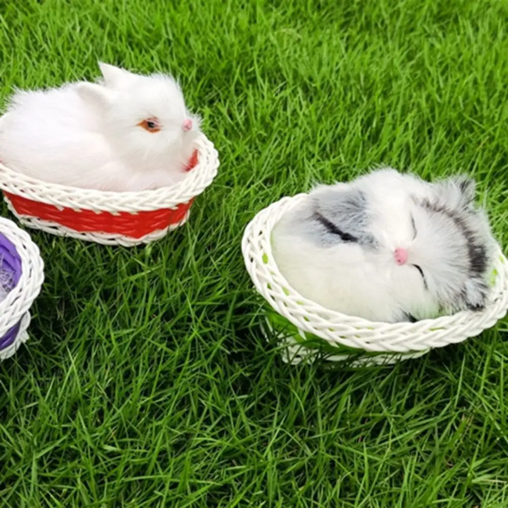 With Hanging Basket Simulation Rabbits Toy Model Figurines Simulation Cat Doll Fur Animal Lifelike Plush Sleeping Cats Toy