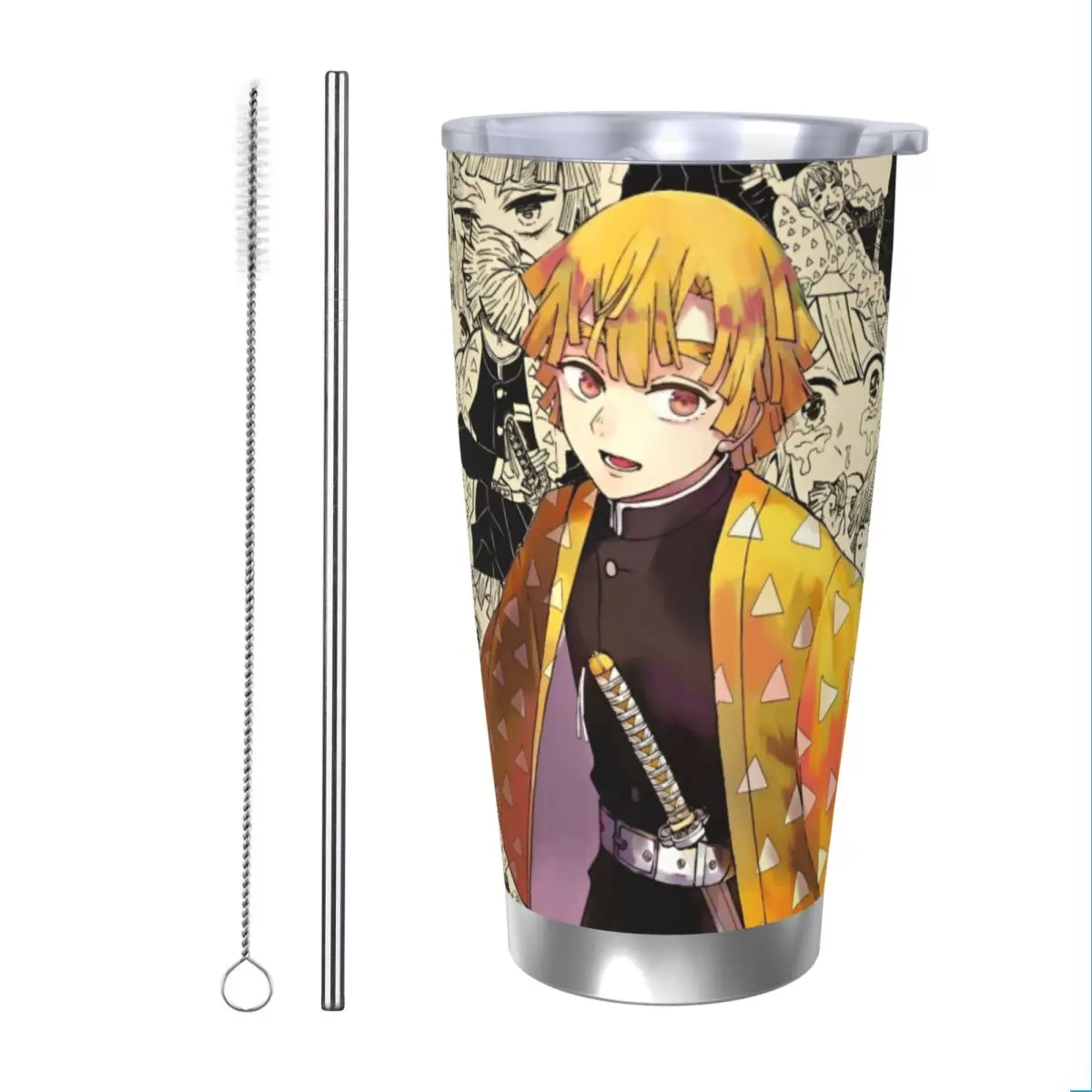 Zenitsu Demon Slayer Insulated Tumbler with Straws Anime Vacuum Thermal Mug Outdoor Travel Hot Cold Drinks Cup, 20oz