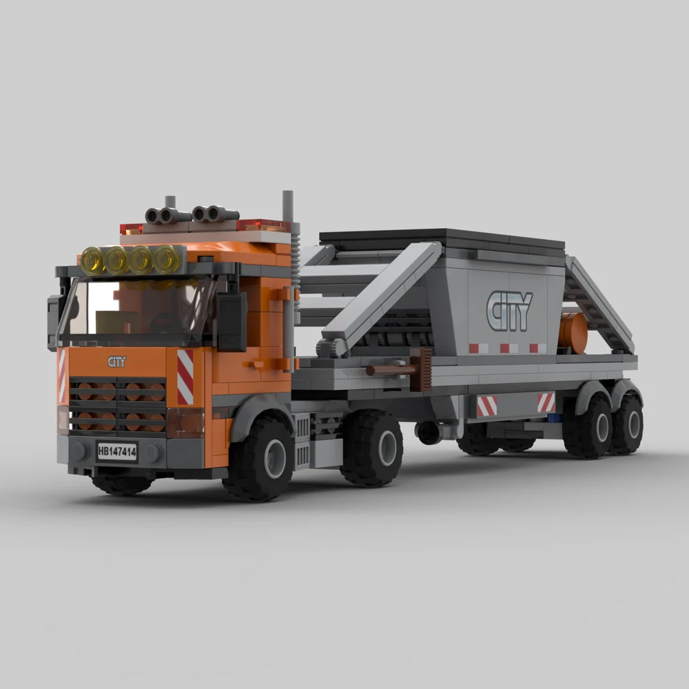 새로운 MOC 도시 운송 트럭 및 센터 덤프 트레일러 모델 빌딩 블록 DIY 모듈러 조립 어린이 장난감 소년 수집품 선물