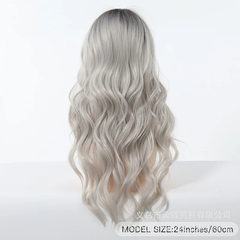 European and American Christmas wig, silver-white wavy long curly hair with bangs, high-temperature fiber full headpiece for wom