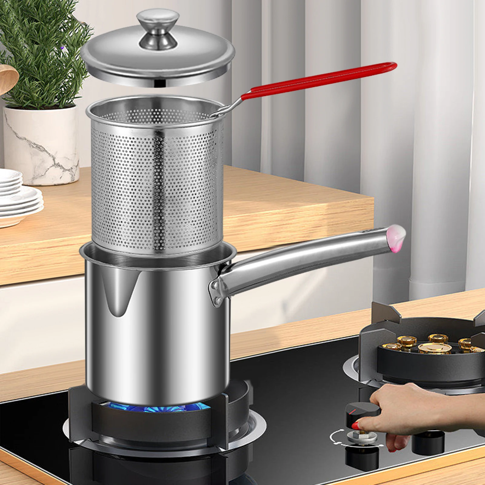 Deep Frying Pot Thick Stainless Steel Wear Resistant Milk Pot Cooking Pot for Camping Picnic Backpacking Steaming Boiling