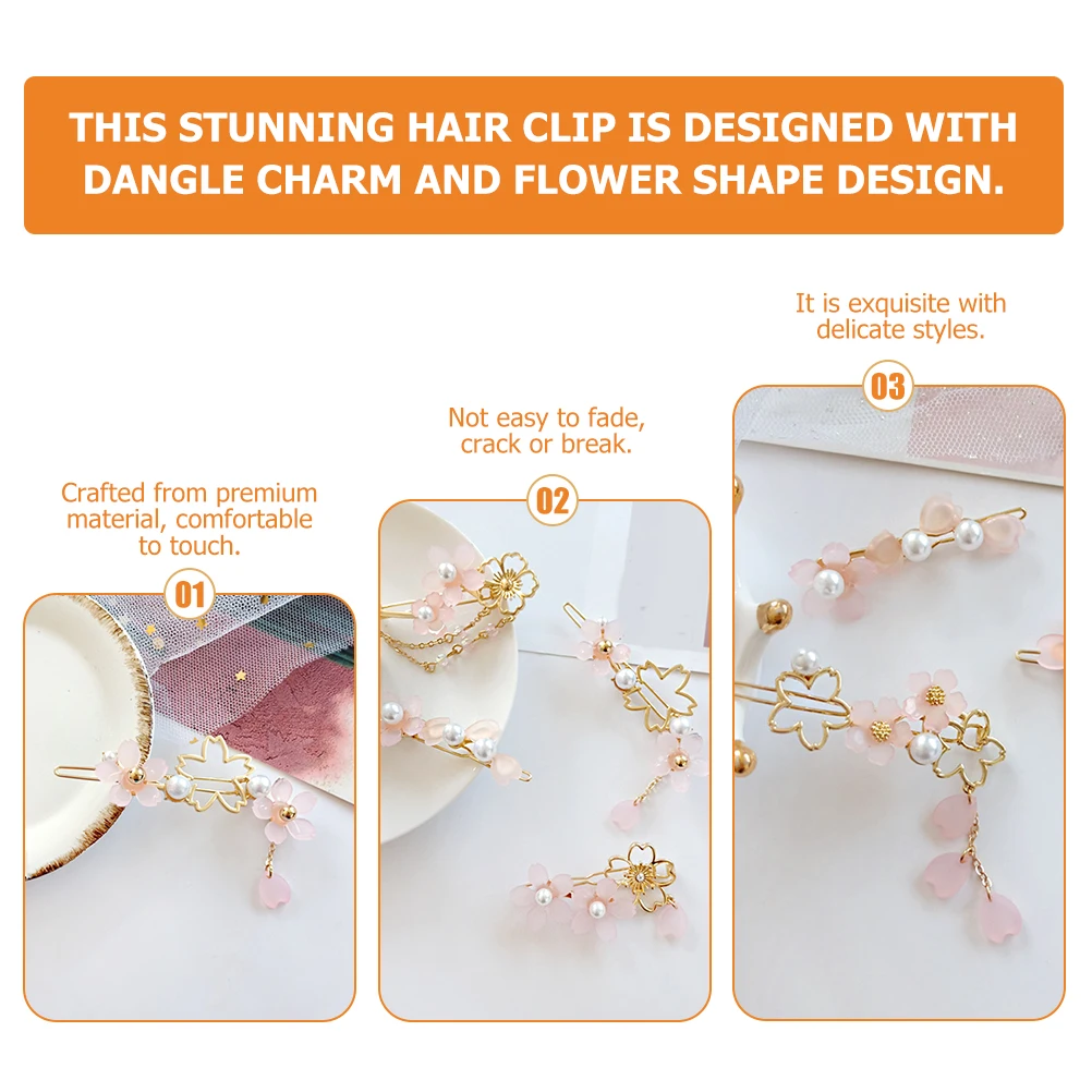 

2 Pcs Flower Flower Hair Accessories Clips 5# 6# Cherry Blossom Hairpin Women Accessories Dangle Charm Hair Decor Long Lasting