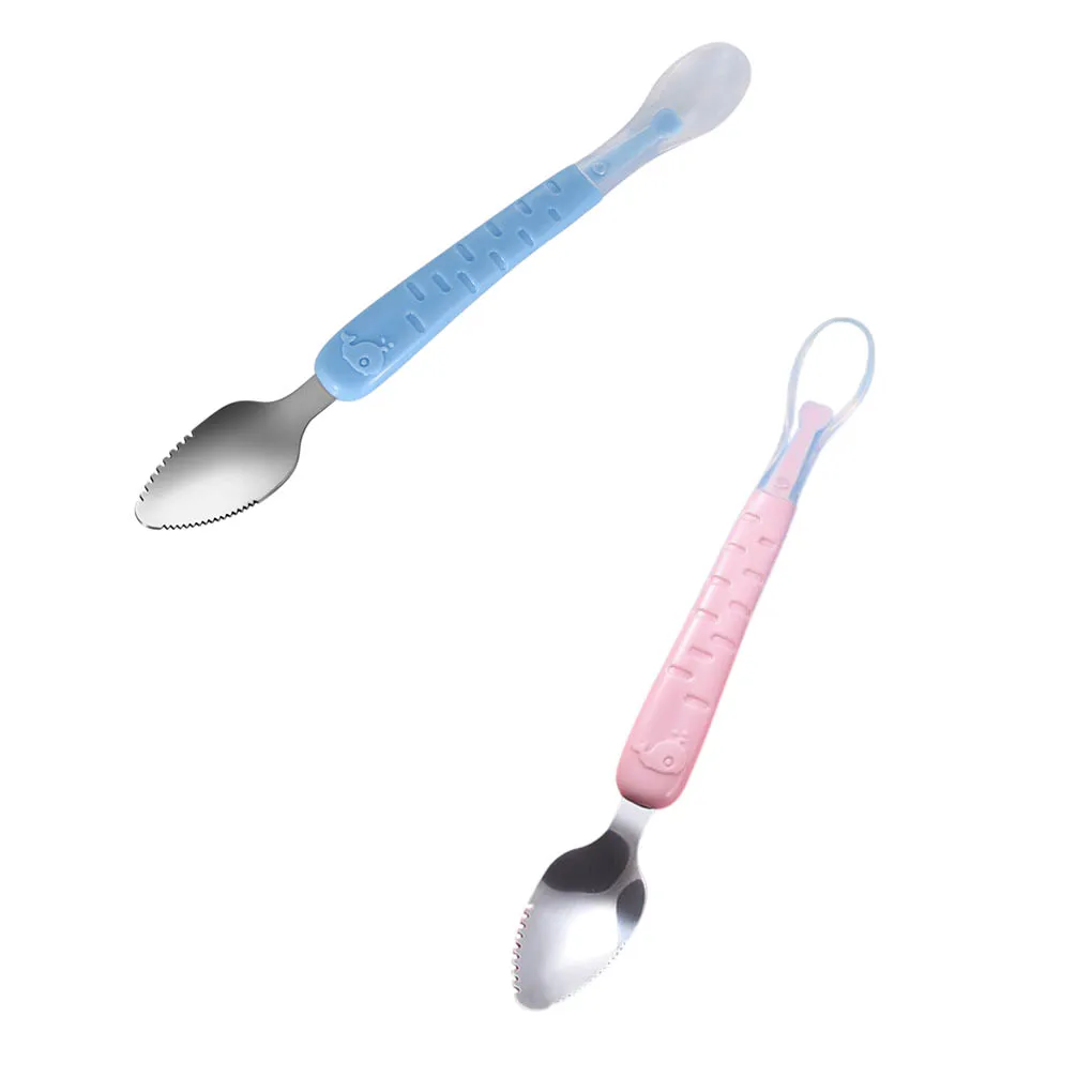 Food Spoon Feeding Comfortable Spoons Stainless Steel Silicone Soft Multifunctional Infant Tableware Utensil Restaurant