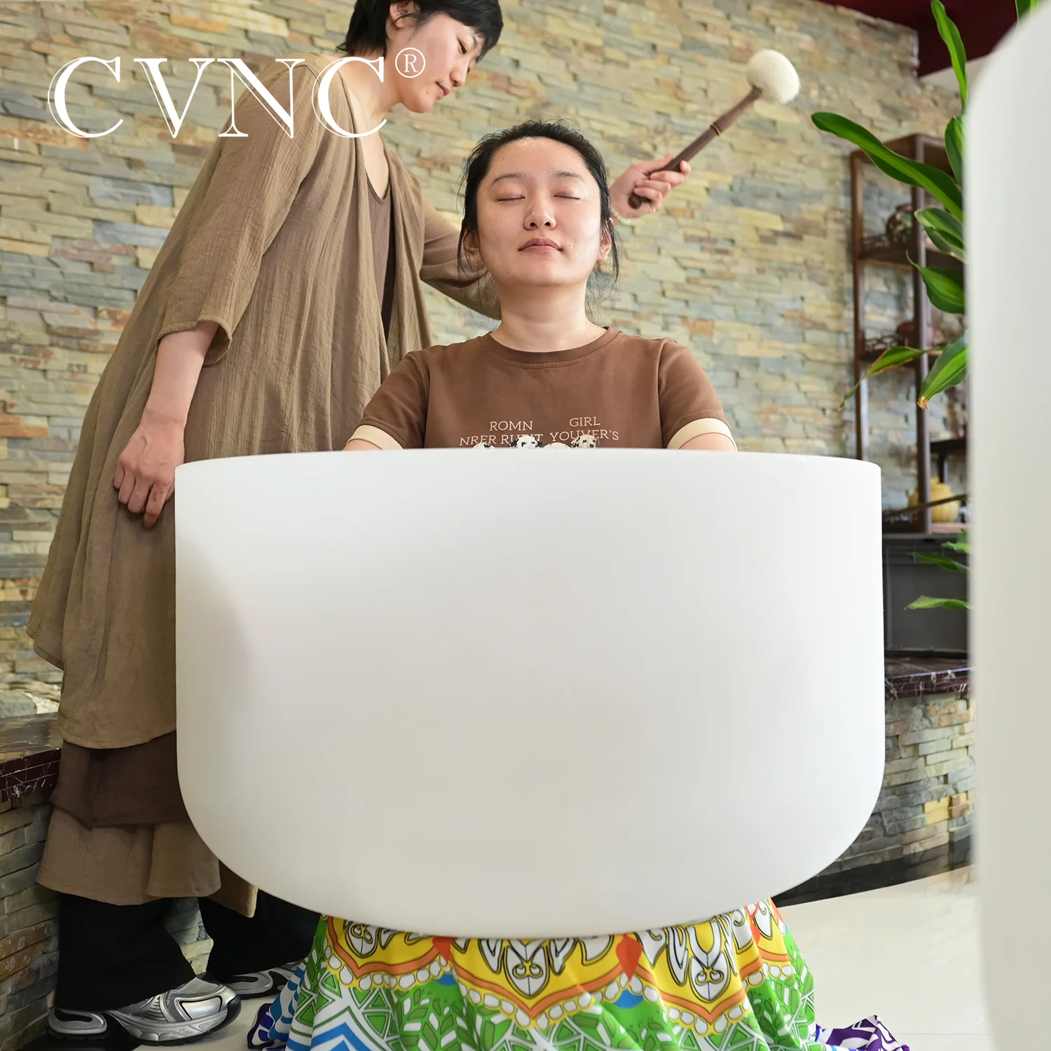 CVNC 36 Inch Large White Frosted Quartz Crystal Singing Bowl Chakra for Sound Healing instrument and Meditation with Mallet