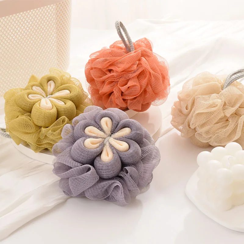 Flower Shaped Bath Balls Color Blocking PE Bath Flower Soft Mesh Scrubbing Bubble Net Two Color Bath Flower Bathing Accessories