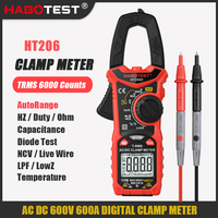 HABOTEST Digital Clamp Meter HT206A HT206B HT206D 600A AC DC Current Two-color Backlight NCV Voltmeter Ammeter With Leather Case