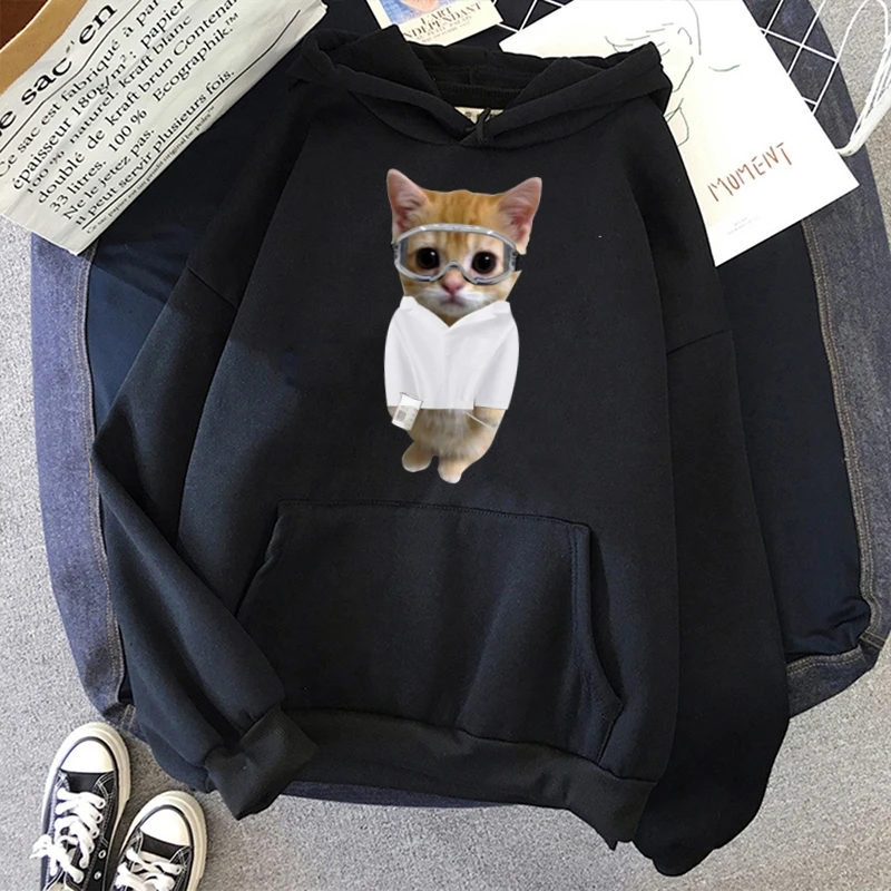 Hoodie EI Gato Meme Sad Crying Cat Kitty 3D Print Sweatshirt Autumn Winter Lazy Style Loose Hoodie Fashion Clothing Black Hooded