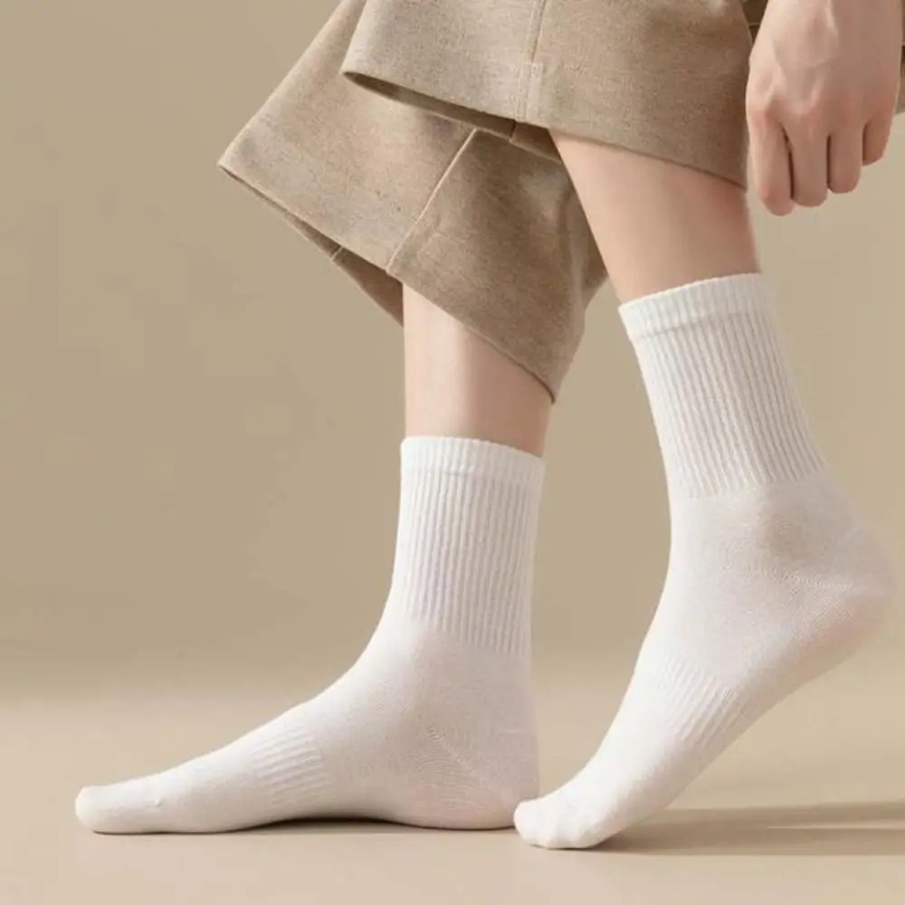 6Pairs Fashion Simple Cotton Socks Wear-resistant Sweat-absorbing Medium Tube Socks Soft Breathable Sports Socks Autumn Winter