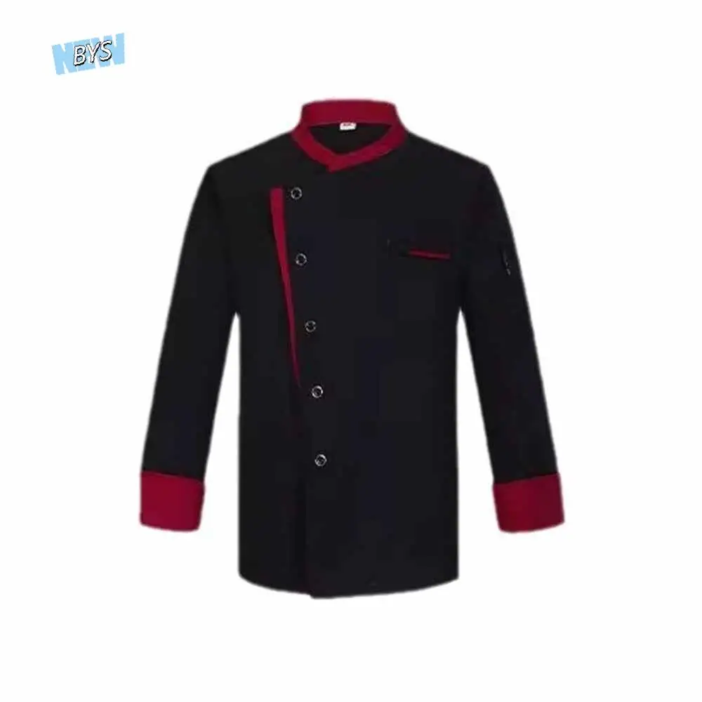 Chef-kok Uniform met lange mouwen Ademend Westerse stijl Koksjas Zwart/Wit/Rood Verdikte Keuken Werkkleding Hotel Cafe