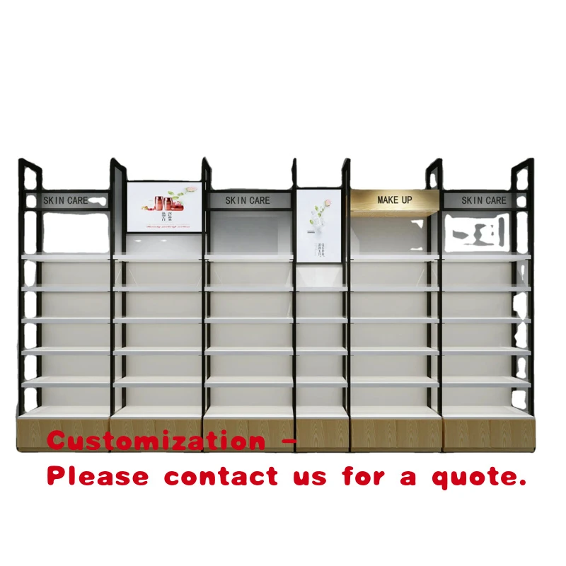 custom.Wooden Skin Care Display Shelf Beauty Supplies Store Cosmetic Shops Name Display Cabinet Business Metal Painting Customiz