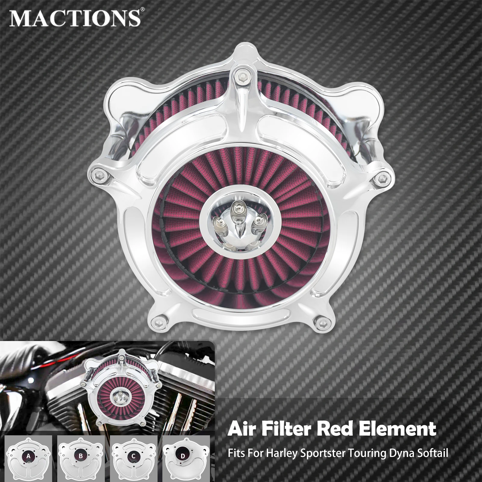 

Motorcycle Air Cleaner Intake Red Element Chrome Air Filter For Harley Touring FLHT FLHX FLHR Sportster XL 48 Dyna Softail FLHC