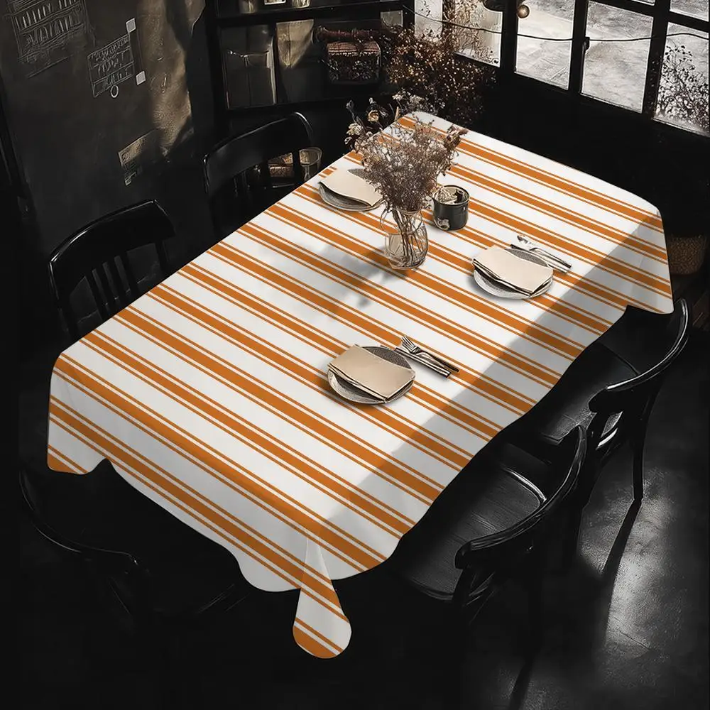 White Base Double Stripe Table Cloth Home Party Picnic Dining Room Kitchen Desktop Dust-proof Decorative Table