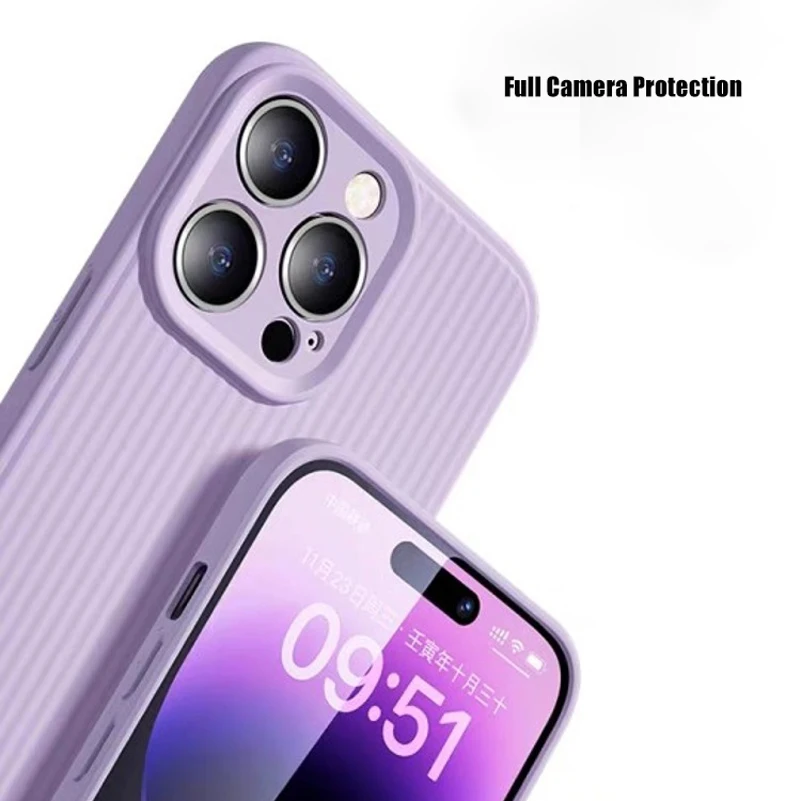 Fashion Stripe Liquid Silicone Case for iPhone 12 13 14 Pro Max 15 Pro Soft Shockproof Camera Protection Cover for iPhone 15 Pro