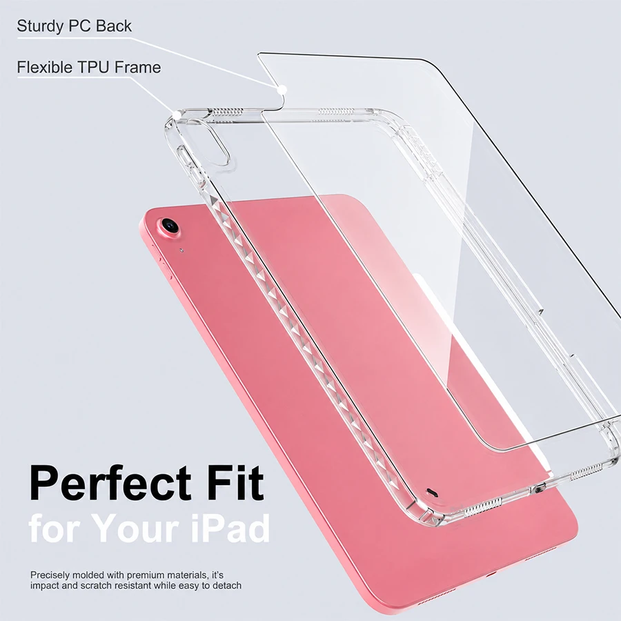 Clear iPad Case with Pencil Holder, Slim Lightweight Shockproof Tablet Cover with Transparent Back and Flexible TPU Frame, Compatible with iPad Pro/Mini/Air/5th/6th/7th/8th/9th/10th/A16/A17/M2/M3/M4 Gen/(8.3/9.7/10.2/10.5/10.9/11/12.9/13inch) - view 2