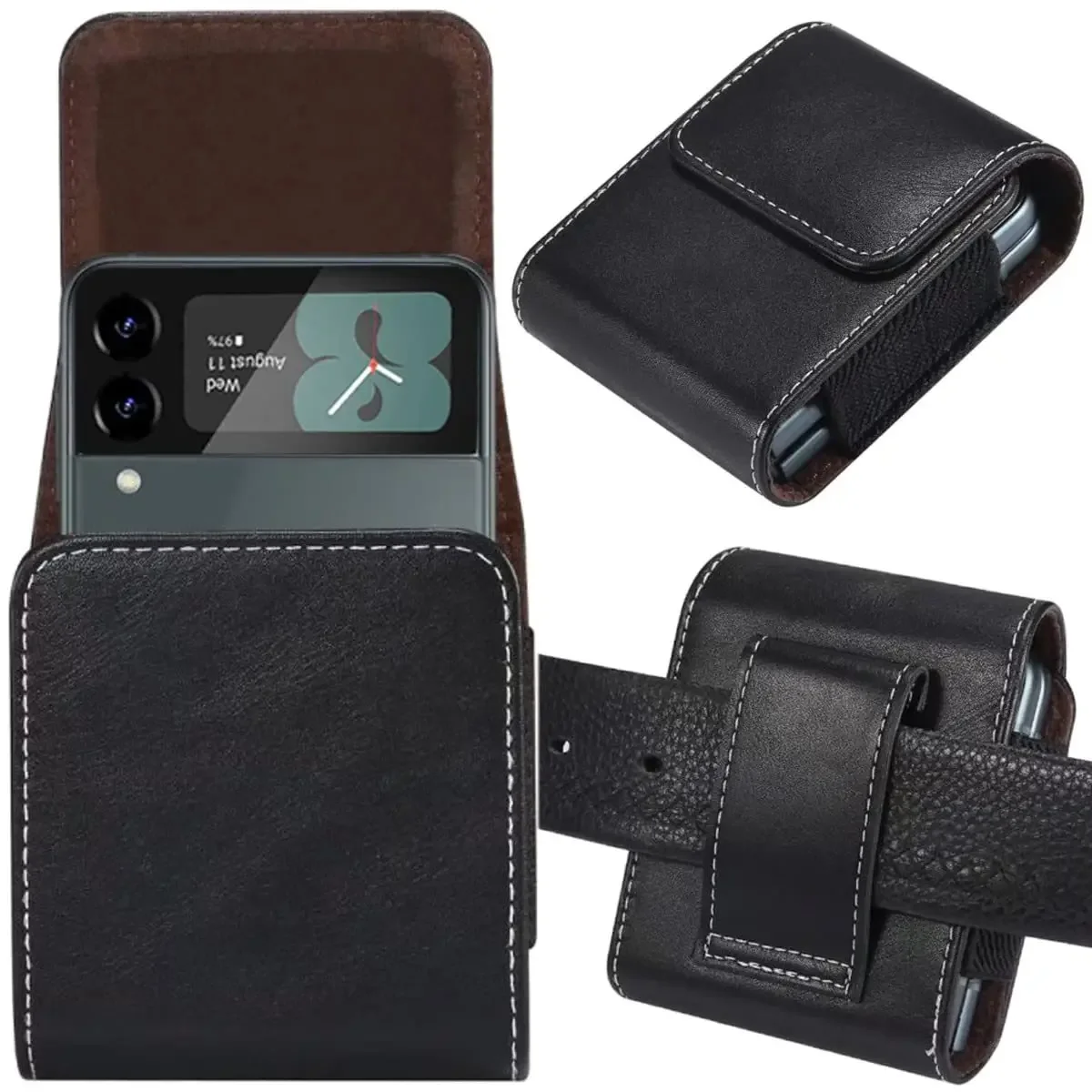 Belt Clip Leather Phone Case for Samsung Galaxy Z flip6 Flip4 Flip 4 5g FLIP5 Flip3 Flip 6 5 3 for Moto Razr Protection Cover