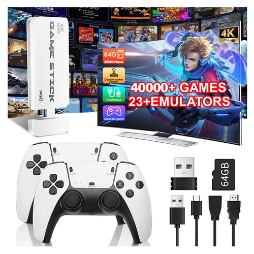 M15 4K TV Game Stick, más de 40000 juegos retro integrados de 64 GB con gamepads inalámbricos, admite más de 20 simuladores para juegos de TV HD