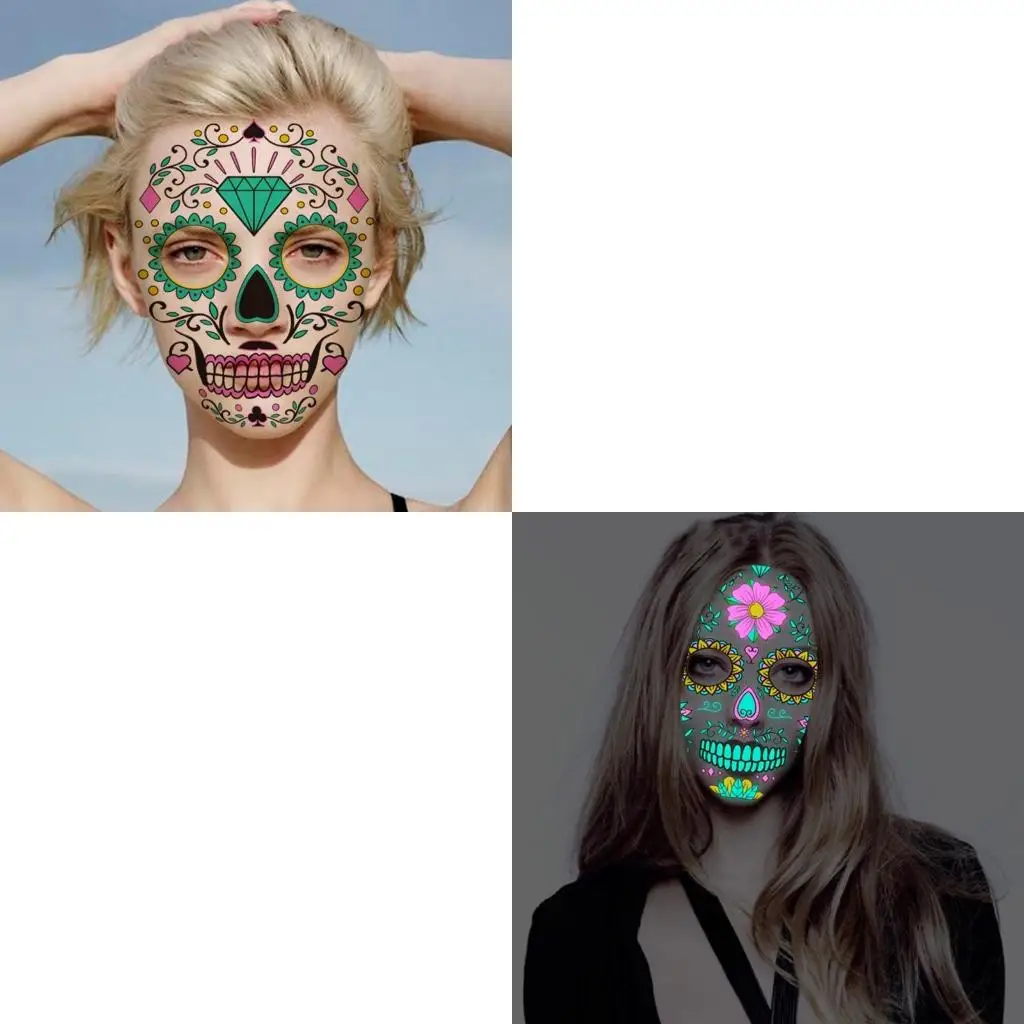 Halloween Art Makeup Colorful Stickers Skull Decorative Face Transferable