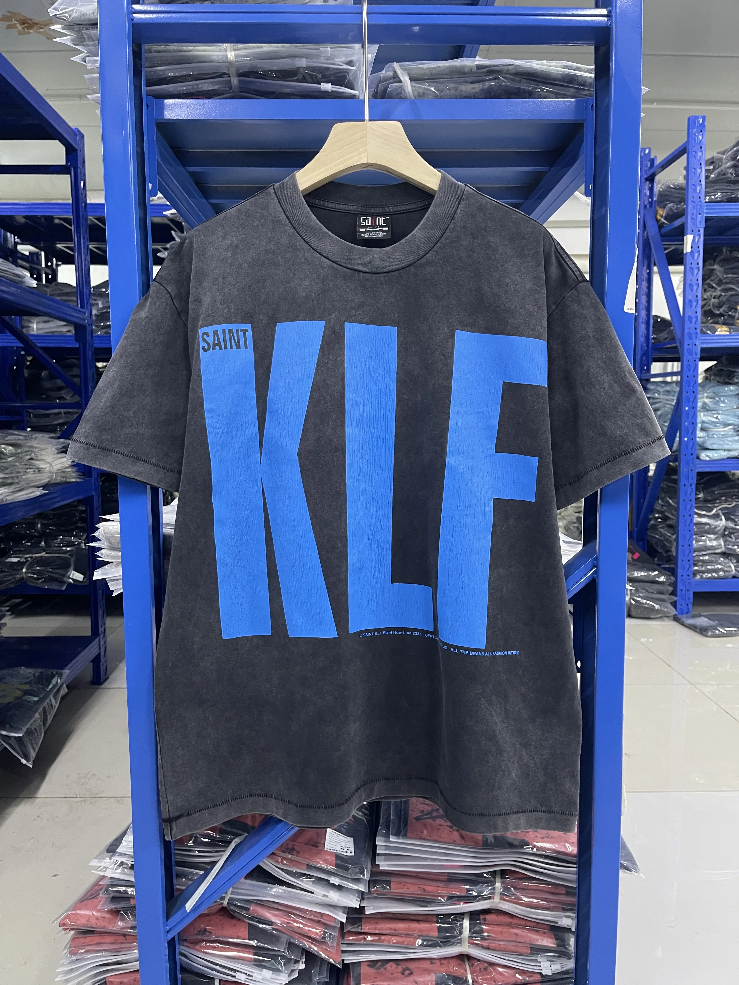 

2025S Summer New Vintage Saint KLF Radio Print Heavyweight Washing High Quality Men's Short-sleeved Oversized T-shirt Tops