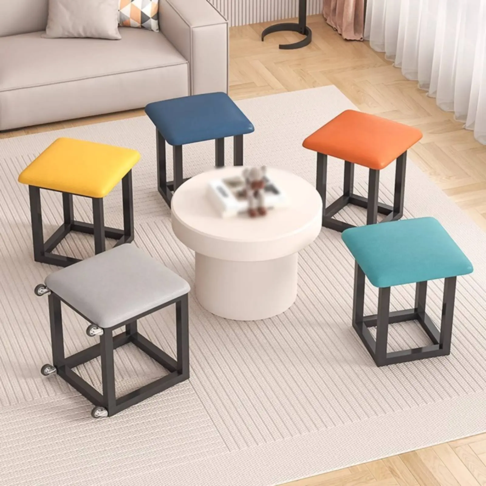 

5 Pieces Modular Cube Stool Sturdy Frame 5 in 1 Modular Cube Stool Transformable Nesting Ottoman Waterproof Household Furniture