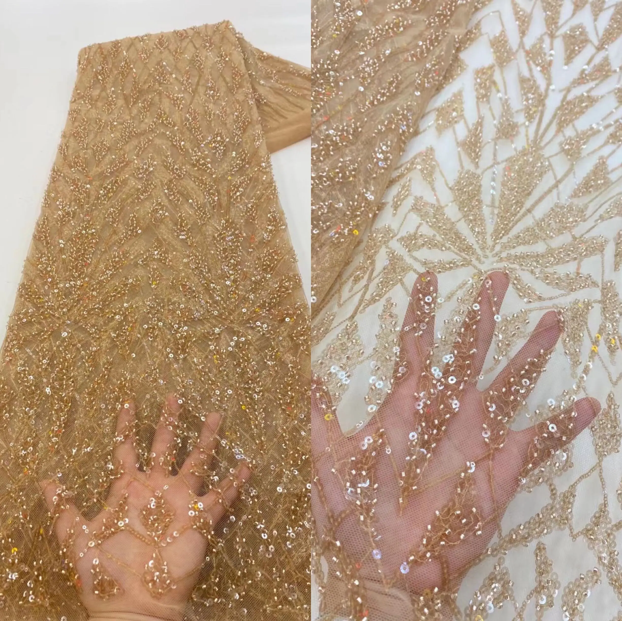 

Sequins and beads Fabrics L-1208889 African Party Lace Fabric High Qualtiy French Nigerian Tulle Lace Fabric for Wedding Party