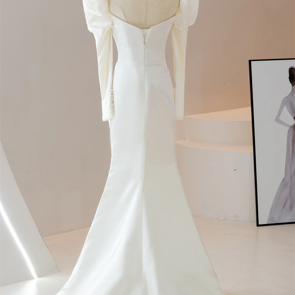 Jancember Long Sleeve Wedding Gown Beaded A-line Bride Dresses For Women 2025 Luxury Sequins Wedding Dress vestidos novias boda